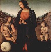 Maria, das Christuskind anbetend, mit Johannes dem Taufer und einem Engel, Pietro Perugino